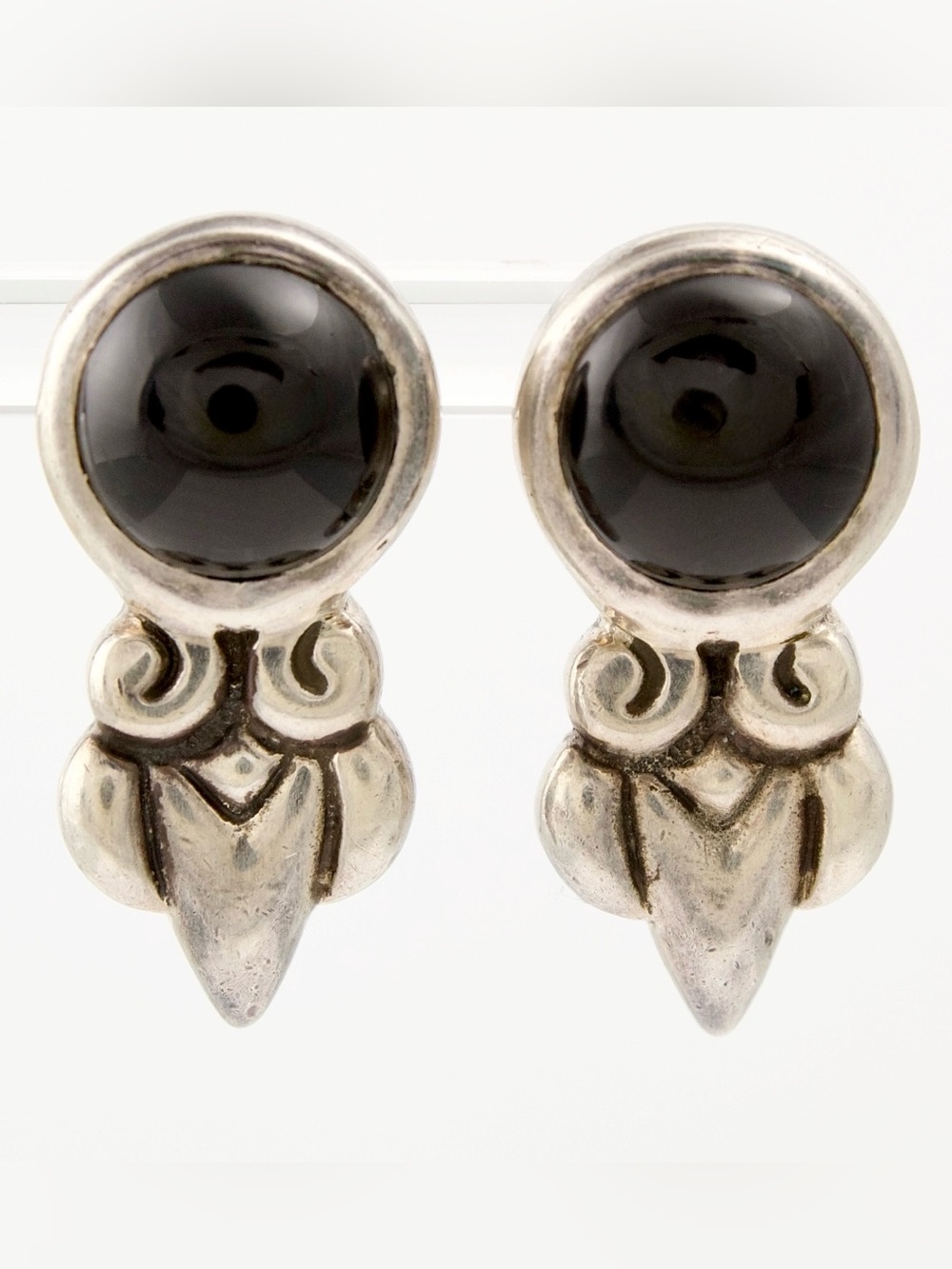 Vintage Black Onyx Sterling Silver Earrings